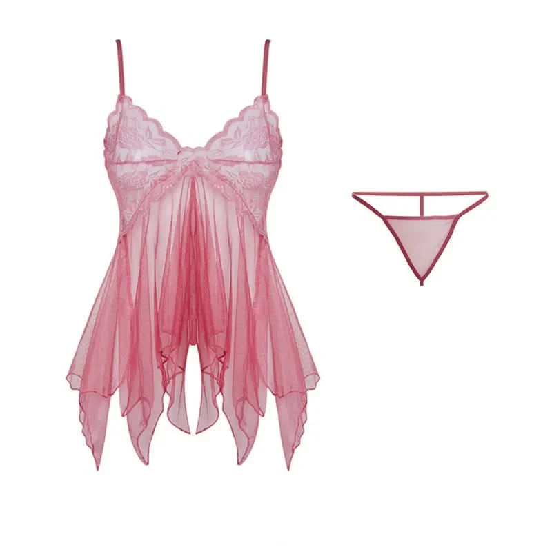 Tulle Suspenders Exquisite Women's Lencerias Lace V-Neck Underwear Semi-transparent Thong Dress Set Females Lingerie Nightgowns - M & M Global