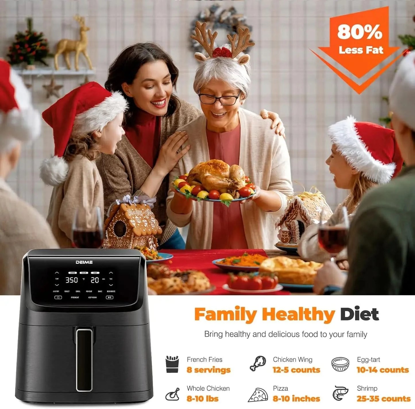 Air Fryer 7.2 QT 1700W Oilless Oven Healthy Cooker Air Fryers Large Capacity with 12 Presets, Visible Cooking Window, LCD Touch - M & M Global