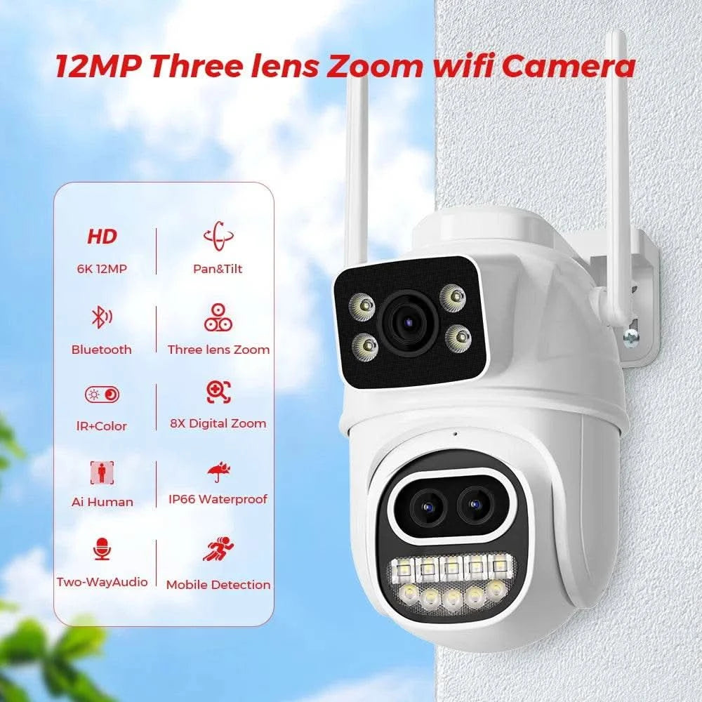 BESDER 6K 12MP Wifi Camera PTZ Dual Screen 8X Digital Zoom AI Auto Tracking Outdoor 8MP CCTV IP Camera Security Protection iCSee - M & M Global