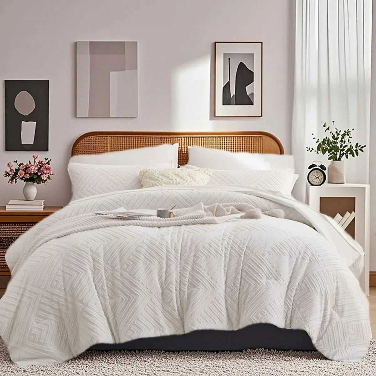 7Pcs solid color cut flower design Comforter Set, 100% microfiber soft and breathable Soft and durable bedding set Ideal gift