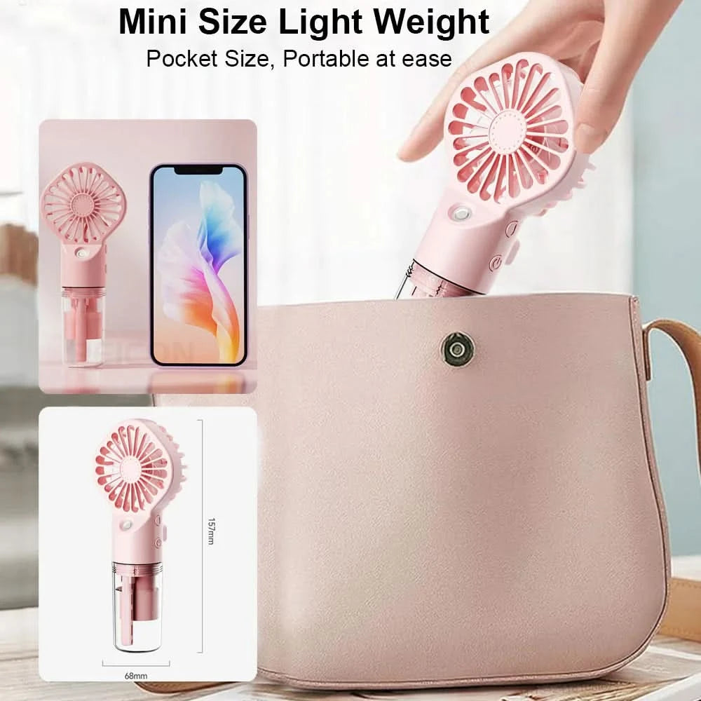 Portable Humidifier Fan Mini Handheld Mist Fan Portable USB Rechargeable Handheld Fan with Humidifier Mini Water Spray Hand Fan - M & M Global