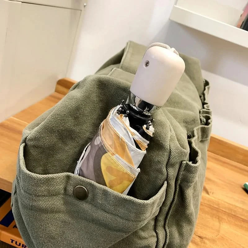 Vintage Style Canvas Messenger Bag Casual Travel Crossbody Bag Retro Large Capacity Shoulder Bag Multi Pocket Shoulder Bag - M & M Global
