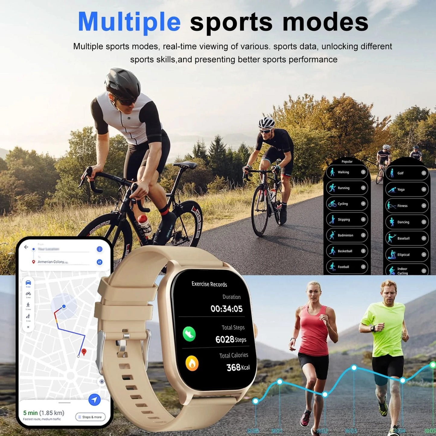 Smartwatch, Multi-Sport Mode for Men and Women, Sports Tracking, Compatible with IPhone/Andriod