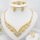 Jewelry Sets for Women Flower Pendant Necklace 18k Gold Plated Fashion Design Earring Bracelet Ring Sets Exquisite Gifts - M & M Global