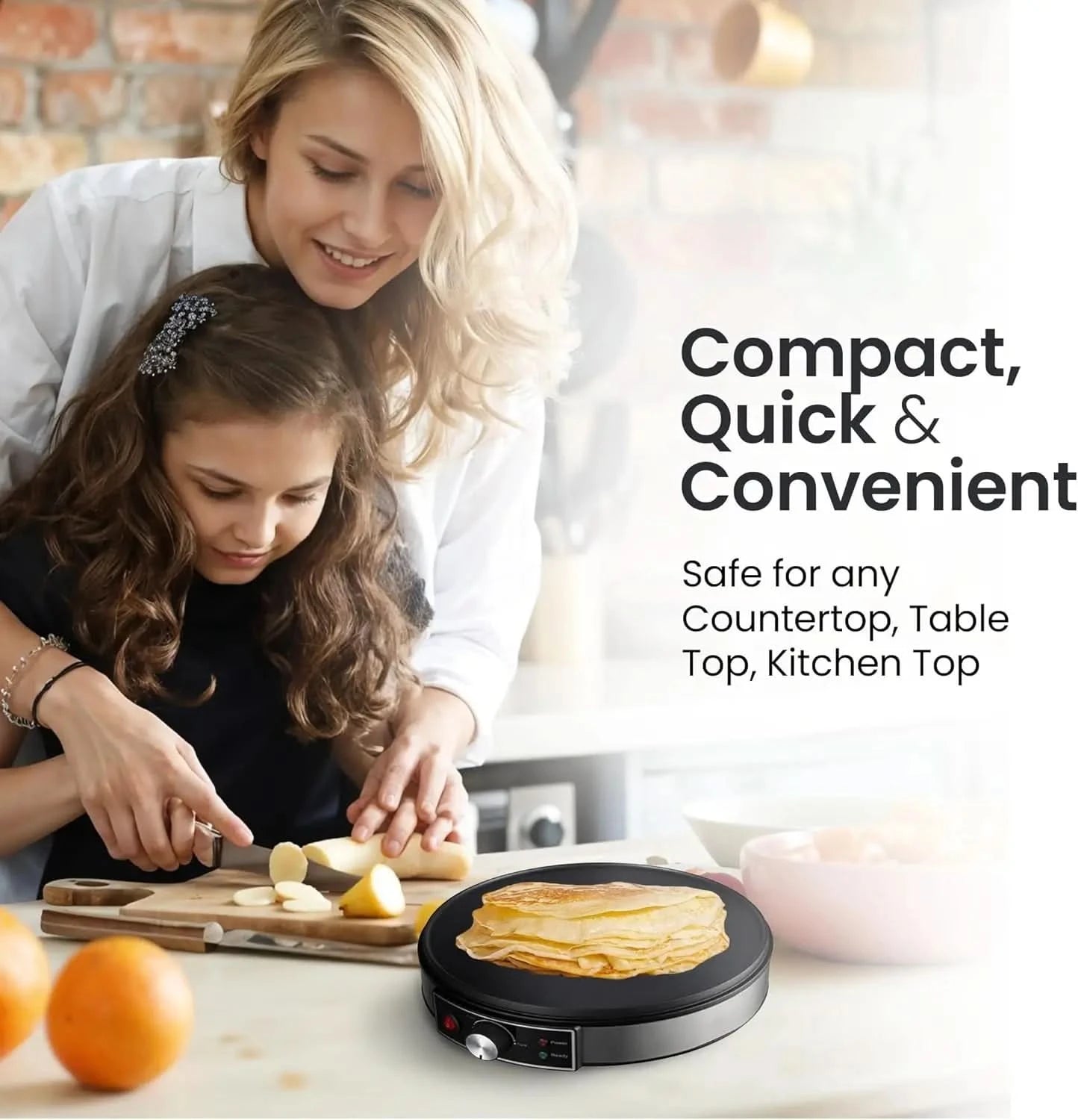 Electric Crepe Maker, Nonstick Multi-Function Tortilla Machine, Ideal for Crepes, Pancakes & Roti, Wooden Spatula & Batter Sprea - M & M Global