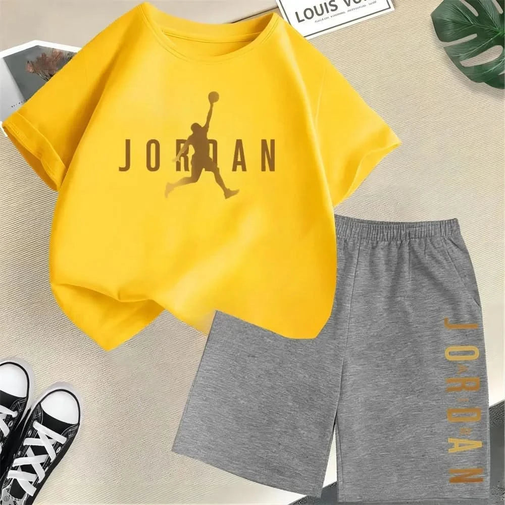 Hot Sales Summer Slam Dunk Master Pattern Print Children Short Sleeve T-shirt+Shorts 2pcs Set Kids Boy Girl Fashion Sportsuit - M & M Global