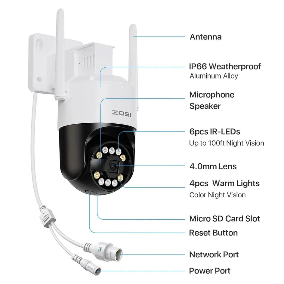 ZOSI C296 5MP/8MP PTZ WiFi Camera Person Vehicle Package Detect Wireless CCTV Video Surveillance Camera Home Security Protection