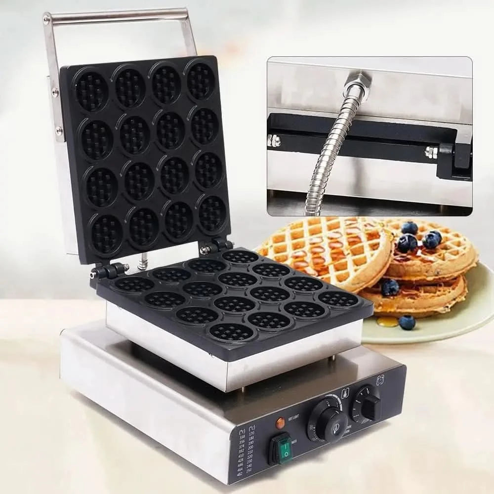 Commercial Belgian Waffle Maker 16 Pcs Round Belgian Waffle Maker 1750W Professional Non-stick Stainless Steel Waffle Iron with - M & M Global