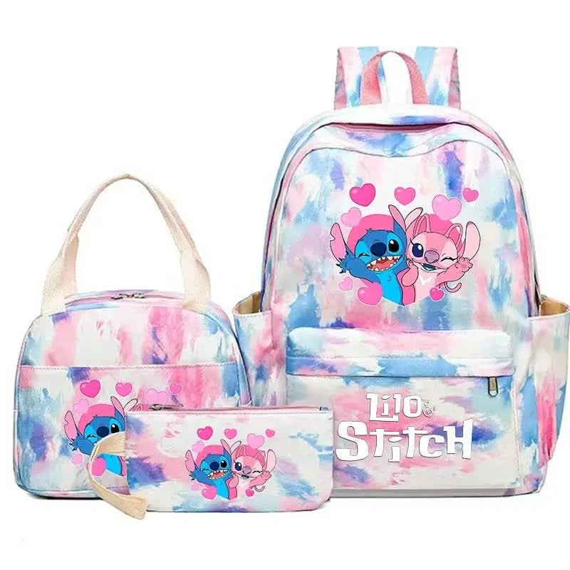 3Pcs Lilo Stitch Colorful Backpack Set With Tote and Pouch Large Capacity Lightweight And Breathable Outdoor Knapsack - M & M Global