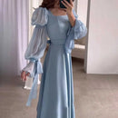 Eid Muslim Party Dress Women Sweet Puff Sleeve Long Dress Square Collar Vestidos Largo Ramadan Abayas Dubai Arab Long Robe 2024 - M & M Global