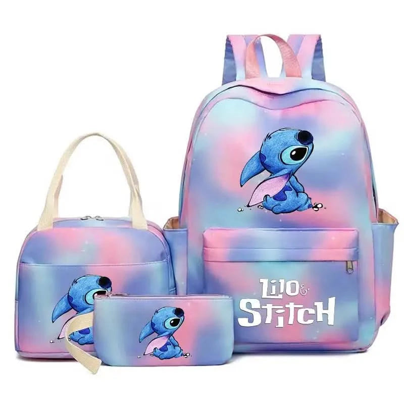 3Pcs Lilo Stitch Colorful Backpack Set With Tote and Pouch Large Capacity Lightweight And Breathable Outdoor Knapsack - M & M Global