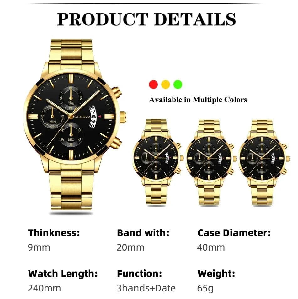 2023 Fashion Men Gold Stainless Steel Watch Luxury Calendar Quartz Wrist Watch Mens Business Watches for Man Clock Reloj Hombre - M & M Global