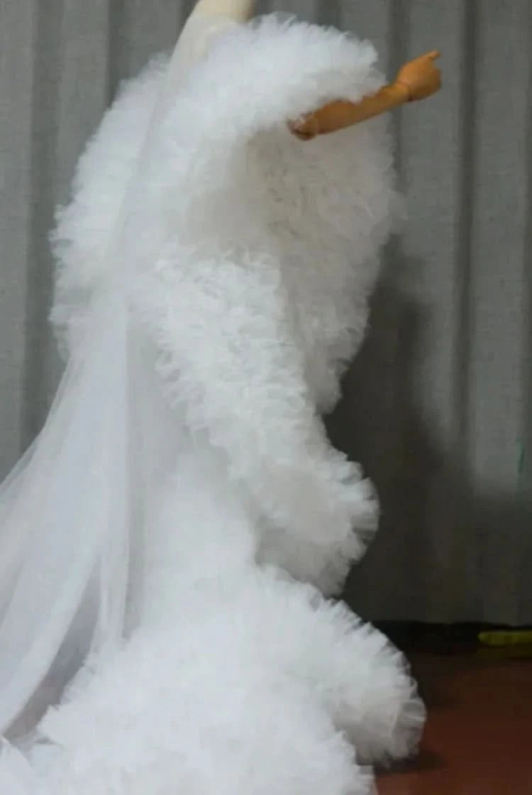luxury Fully  long dress with ruffles cape tulle cloak Wedding attire Fashion Stage cloak custom  party prom dress - M & M Global