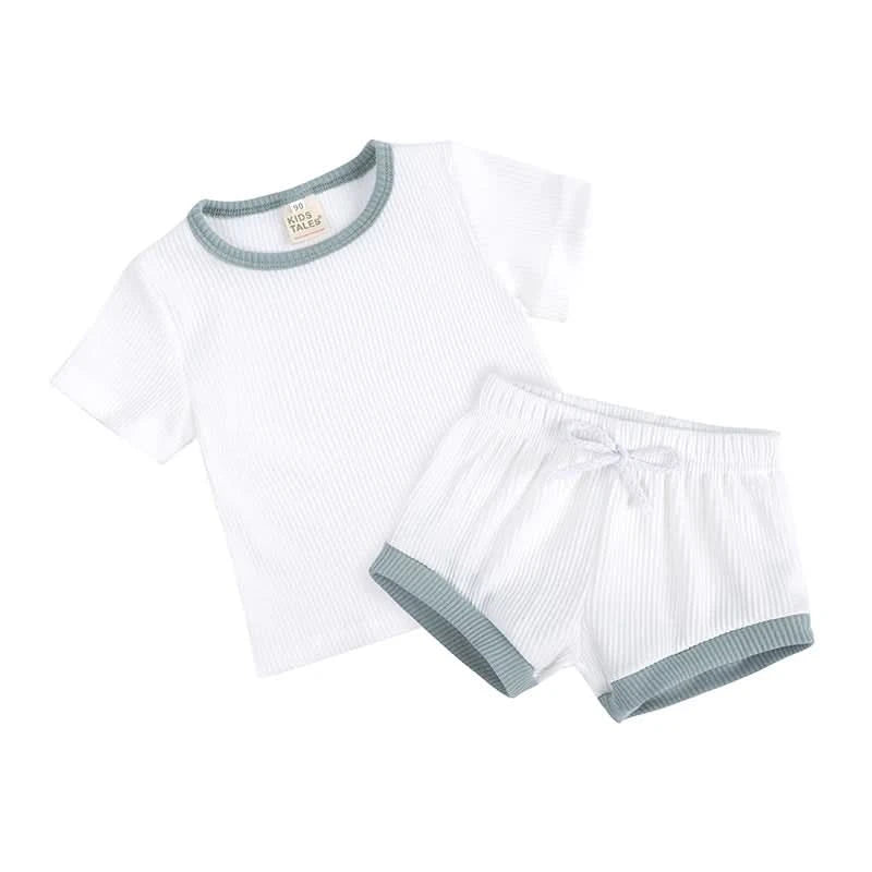 2025 New Style Baby Boy Clothes Sets For Children Kids Girls Clothes Ribbed Solid Cotton Short Sleeve Tee＋Pants Toddler Clothing - M & M Global