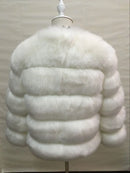 DEAT Fashion Orange Imitation Fox Fur Grass Coat Women's Round Neck Plush Thick Jacket Winter New 7A1578