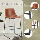 JHK Leather Modern Bar Bench 2-piece Set Armless Metal Leg Brown Bar Bench with Backrest Home Chair Living Room Furniture
