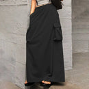 ZANZEA 2024 Vintage Cargo Maxi Skirts Women Elegant Loose Jupes Office Big Pockets Jupes Autumn Elastic Waist Skirts Streetwear