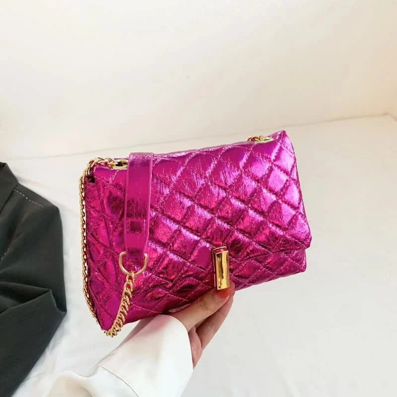Luxury Laser Design Chevron Quilted Shoulder Bag  Women's High Quality Embroidered Thread PU Leather Crossbody Messenger Bag - M & M Global