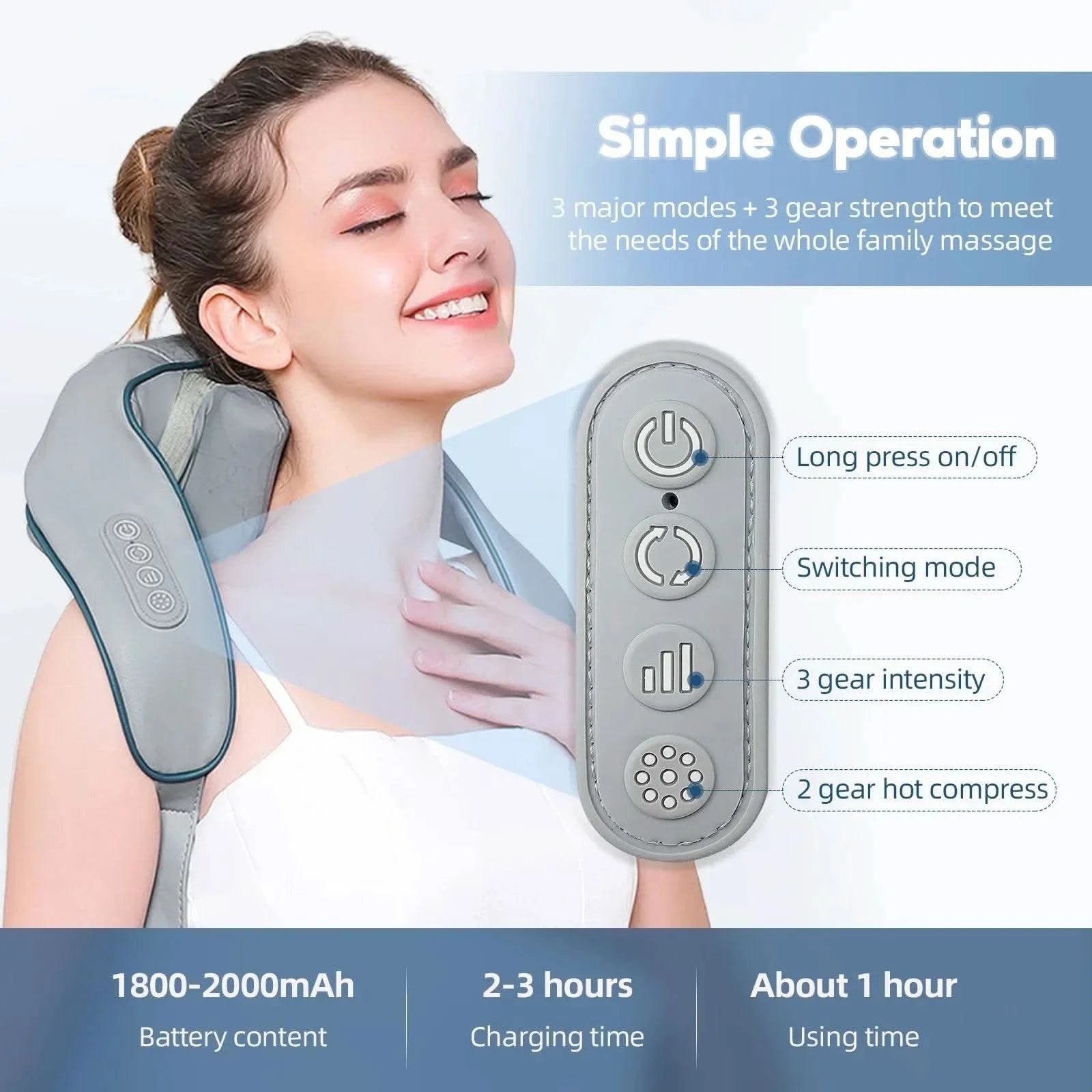 20W Wireless Trapezius Massager Neck And Shoulder Kneading Massager Neck And Back Massager Shawl Neck Cervical masajeador - M & M Global