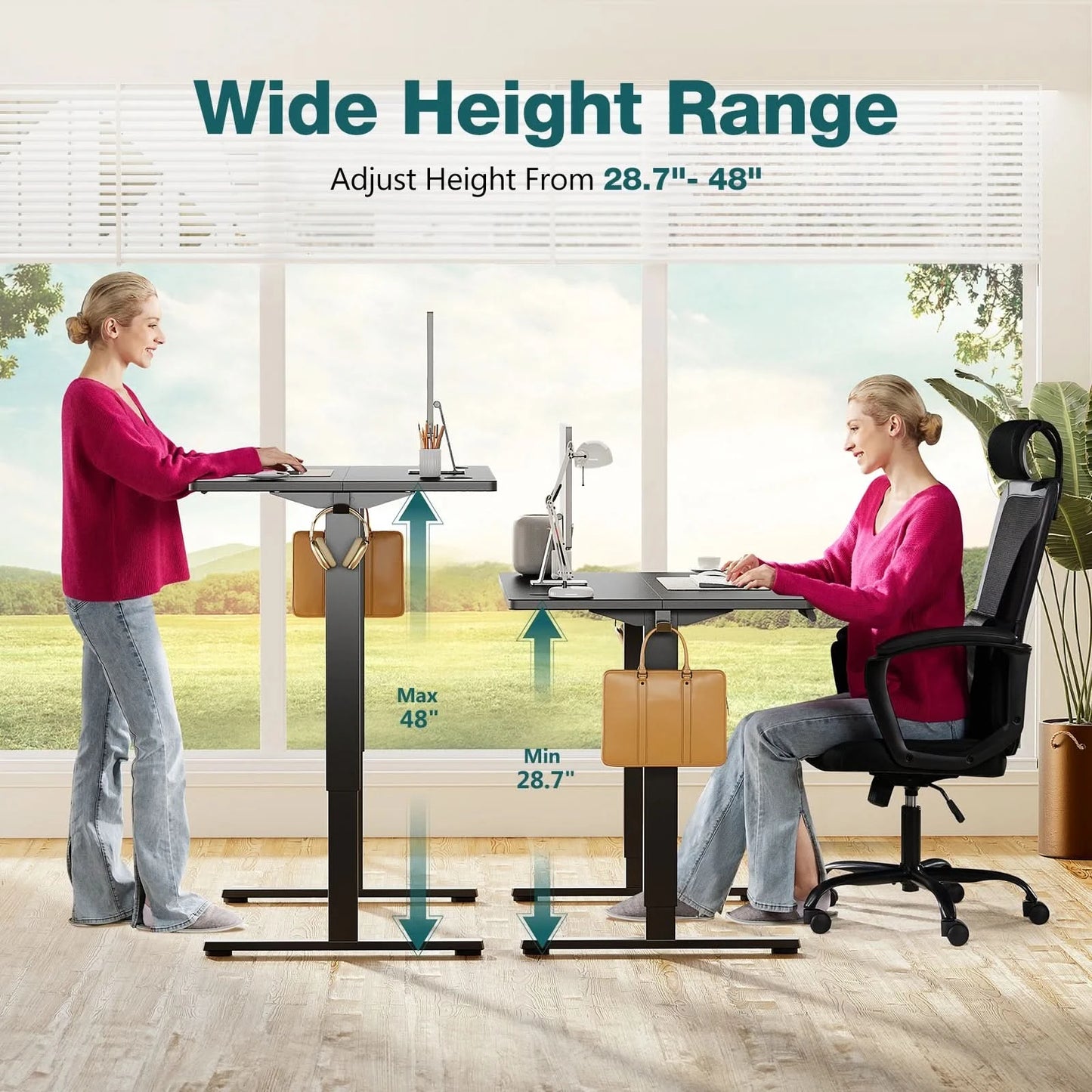 JHK Electric Standing Computer Desk Height Adjustable Workstation Ergonomic Work Table with Metal Frame For Home Office