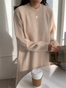 REALEFT Autumn Winter 2023 New O-Neck Casual Loose Knitted Dress Female Straight Long Sleeve Oversize Sweater Womens Long Dress - M & M Global