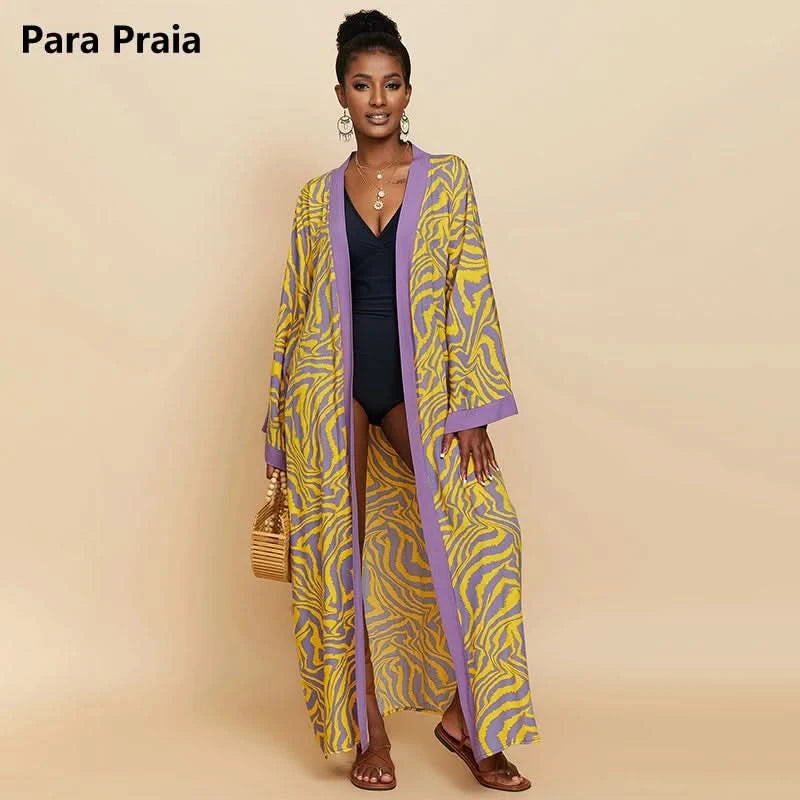 Para Praia Kimono Beach Robe 9 Colors Bikini Cover Ups Beachwear Femme Long Dress Sarong Women Loose Cardigan Swimsuit Covers - M & M Global