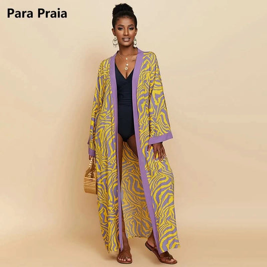Para Praia Kimono Beach Robe 9 Colors Bikini Cover Ups Beachwear Femme Long Dress Sarong Women Loose Cardigan Swimsuit Covers - M & M Global