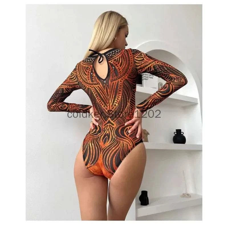 2025 Fashion Sexy Swimsuit 3d Digital Printing Women's Swimsuit Bikini Suit Long Sleeve Sun Protection Surfing Swimsuit Bathing - M & M Global