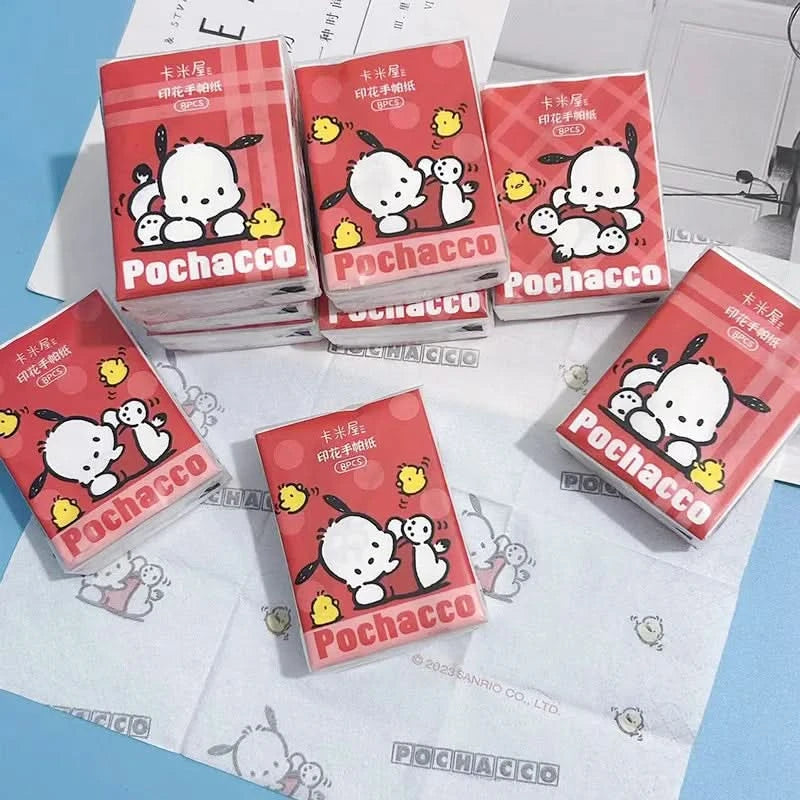 Kawaii Hello Kitty Handkerchief Paper Cartoon Sanrio Pochacco Kitty Printed Napkins Portable Small Pocket Tissues Facial Paper - M & M Global