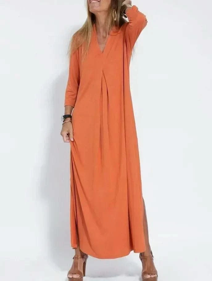 2025 Spring Women Long Dress Black V-neck Long Sleeve Loose Dresses Female Spring New Casual Fashion Loose Clothing Ladies - M & M Global