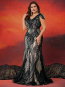 Plus Size Luxury Cap Sleeves V-back Sequins Formal Evening Dresses 2026 Elegant Mermaid Wedding Party Cocktail Family Gowns
