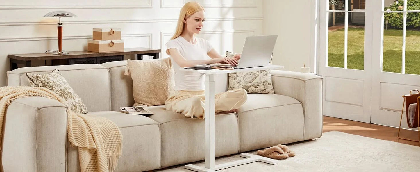JHK Overbed Bedside Sofa Table with Hidden Wheels Adjustable Height Home Use Bed Table Laptop Mobile Standing Desk For Bedroom