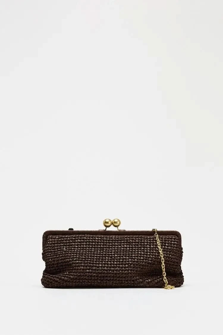New Handwoven Raffia Shoulder Bag, Women's Staw Crossbody Bag Vacation Clip Bag Clutchs, Summer Luxury Design Baguette Bag - M & M Global