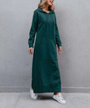 Autumn and Winter New Loose Size Knitted Hooded Long Dress Plush Casual Fashion Dress Large Pocket Skirt Women's Wear - M & M Global
