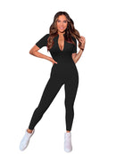 New Autumn and Winter 2025 Short Sleeve V Neck  Bodycon Jumpsuit Full Lengt Rompers Women Jumpsuits