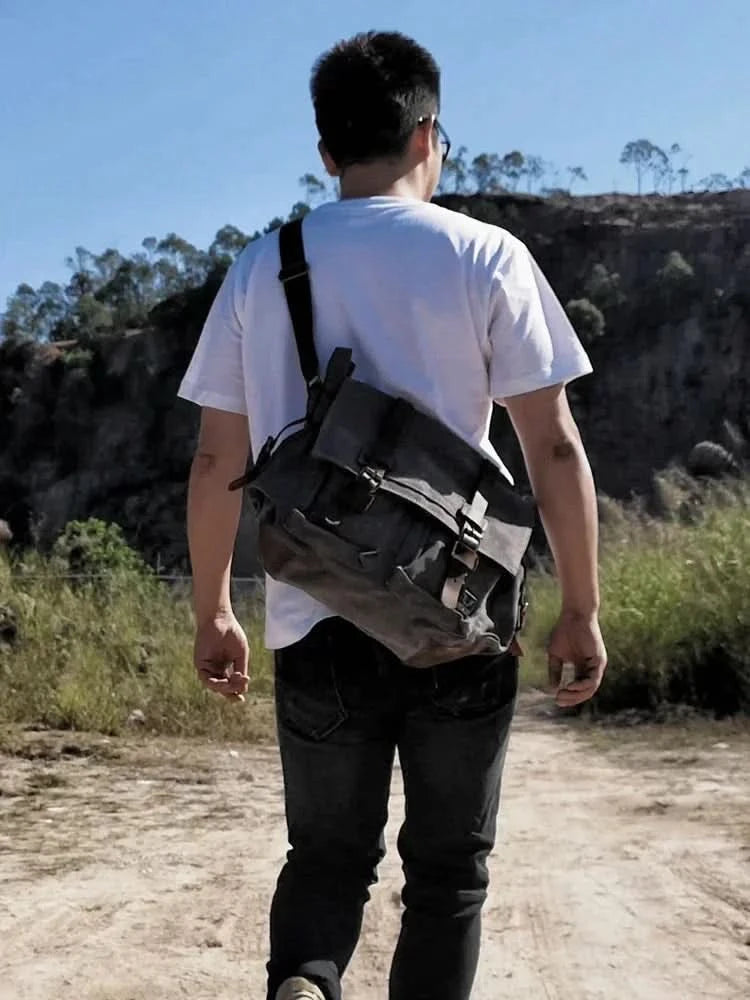 MUCHUAN Canvas Leather Men Messenger Bags   Big Satchel Shoulder Bags Male Laptop Briefcase Travel Handbag - M & M Global