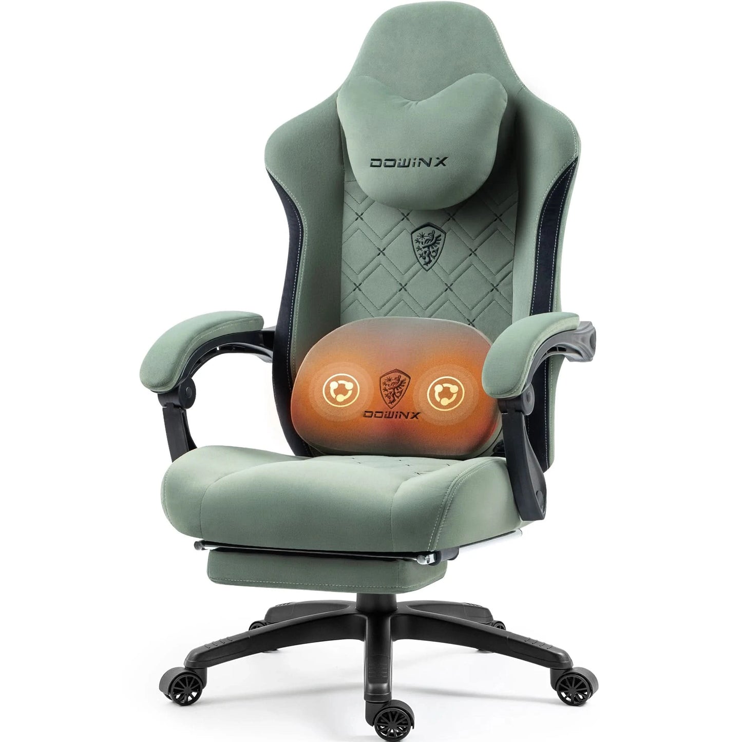 Dowinx Gaming Chair with Heated Massage Lumbar Support, Breathable Fabric Office Chair with Pocket Spring Cushion and Footrest,