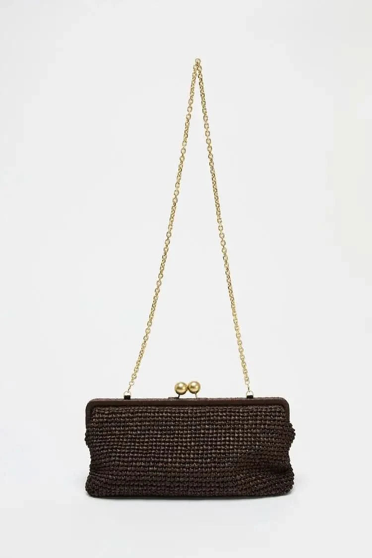 New Handwoven Raffia Shoulder Bag, Women's Staw Crossbody Bag Vacation Clip Bag Clutchs, Summer Luxury Design Baguette Bag - M & M Global