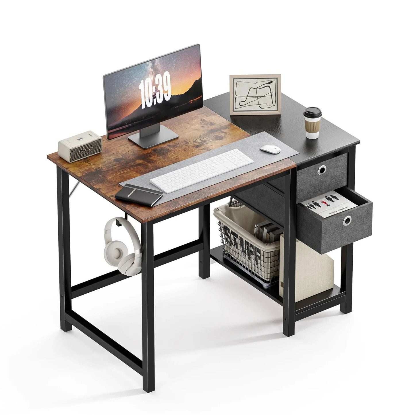 JHK Computer Desk With Drawers 55 Inch Home Office Desk Writing Desk Work Desk PC Table Study Desk With 2-Tier Drawers