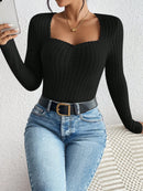 Women's Fashion Diamond Collar Knitted Base Shirt Casual Long Sleeve Top Knitwear Trendy Elegant Style