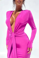 Mozision Deep V Neck Long Sleeve Split Maxi Dress Women Elegant Clubwear 2023 Autumn New Bodycon Ruched Sexy Long Dress - M & M Global