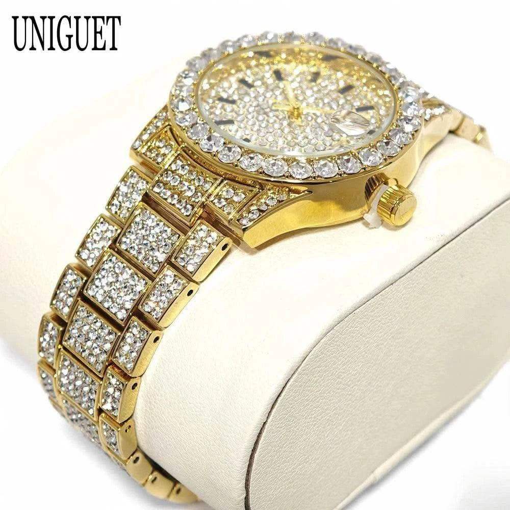 2025 Hot Fashion Gold Watches Women Luxury Stainless Steel Elegant Iced Diamond Jewelry Quartz Wristwatch Ladies Dropshipping - M & M Global