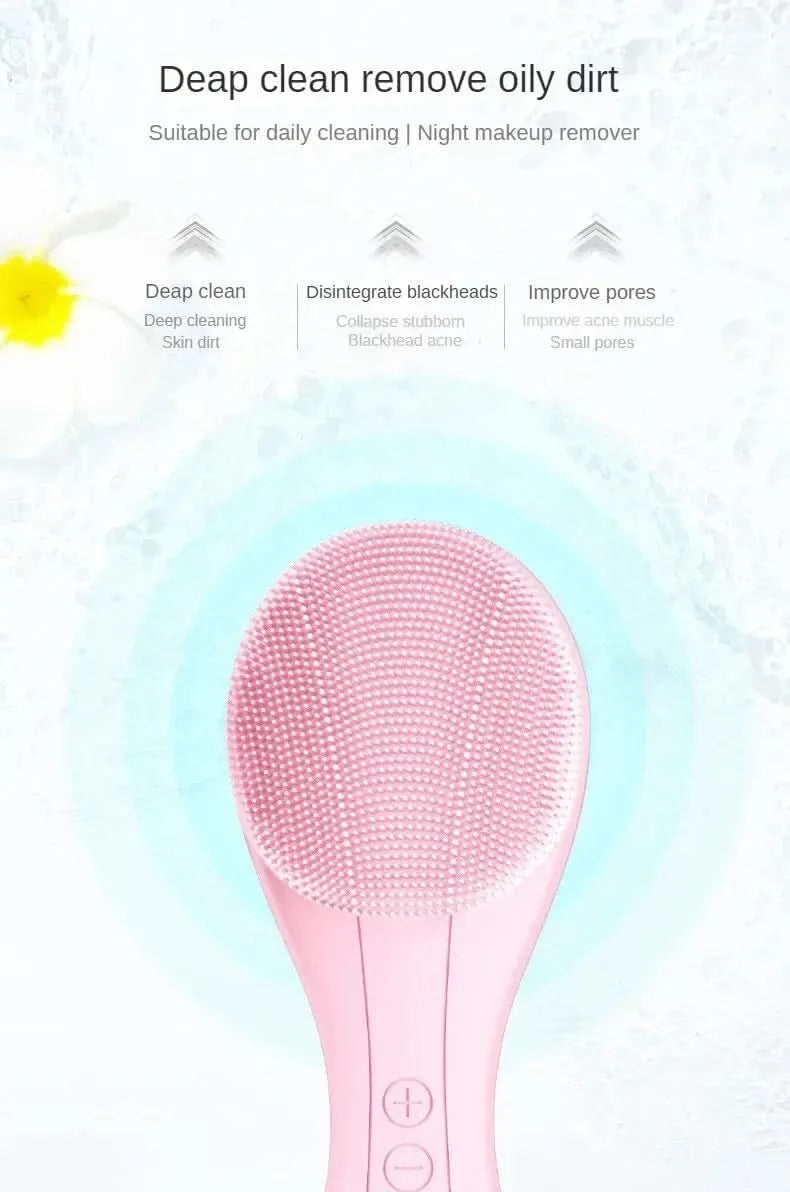 Electric Facial Cleansing Brush Deep Pore Cleaning Sonic Vibration Waterproof Acne Blackhead Remover Pore Cleaner Silicone - M & M Global