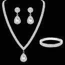 4 Pieces Luxurious Jewelry Set Exquisite Rhinestone Pendant Elegant Women's Crystal Silver Plated Necklace Earrings Bracelet Set - M & M Global