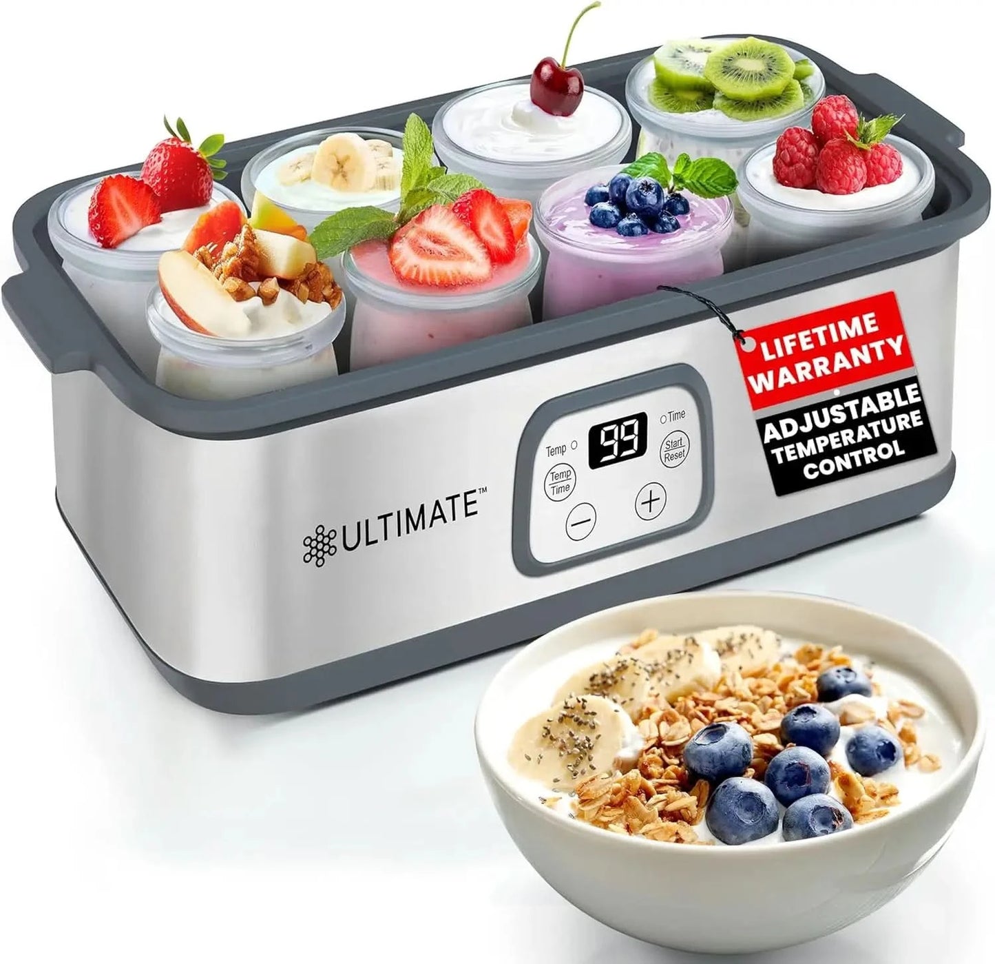 Probiotic Yogurt Maker with Adjustable Temperature & Time Control - Make Trillions of Live Probiotics & Get Better Gut Health - - M & M Global