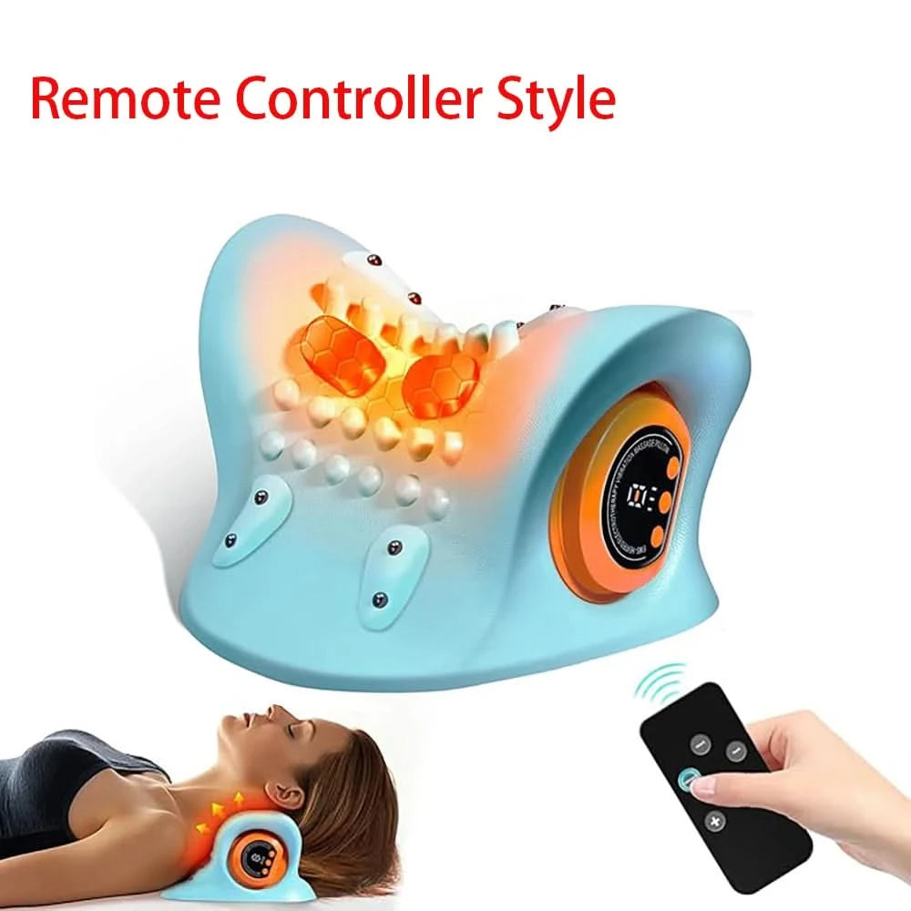 Portable EMS Neck Massager With Heat Low-Frequency Pulse Neck Cervical Spine Traction Relaxer Massage Pillow With Remote Control - M & M Global