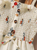 European and American Style Girls' Fresh Floral Print Suspender Wide-Leg Jumpsuit, Summer Thin Style, Sweet Pastoral Style Printed Sleeveless Drapey Cropped Pants for Girls Aged 4-5-6-7-8, Retro Gentle Style Girls' Jumpsuit O