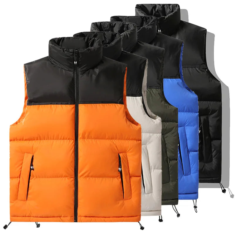 Men's Vest Jacket Autumn Winter Parkas Oversize Stand Collar Zipper Pockets Orange Windbreaker Waistcoat Plus Size Same