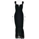 Mozision Hollow Out Backless Ruched Maxi Dress For Women Robe Elegant Spaghetti Strap Sleeveless Bodycon Party Long Dress - M & M Global