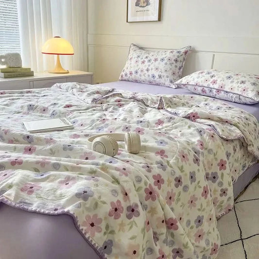Summer Quilt Cotton Floral French Style Double  Air-conditioned Quilt, Double-layer Summer Blanket Comforter Duvet   이불 - M & M Global